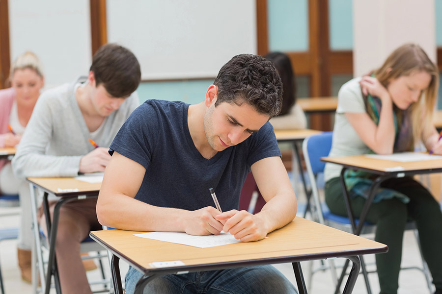 Students taking a test in a classroom in Philadelphia